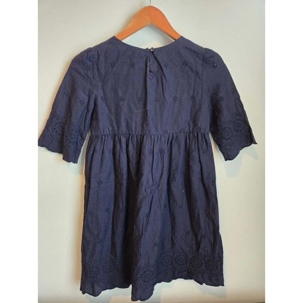 Gap Kids Girls Dress Size M (8) Fall Eyelet Embroidered Navy cotton Classic